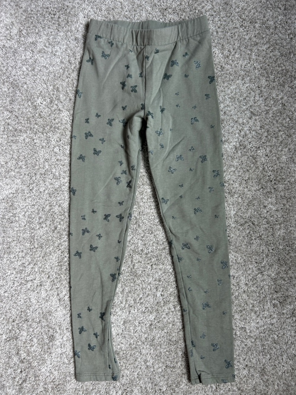 H&M Olive Green Leggings with sparkly Butterfly Print